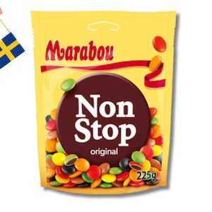 1 Bag of Marabou Non Stop Original 225g (7.93 Oz), Swedish hard crunchy chocolate candy, swedish candy, swedish food, fika