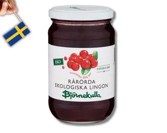 1 pot Zweedse bosbessenjam, Zweedse bosbessenbessen, Zweedse jam Lingonbessen Zweden, Zweedse biologische jam en gelei Zweden, Lingonsylt