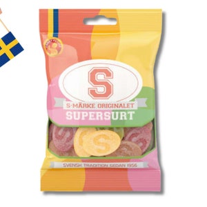 1 Bag of S-Märke Supersurt (super sour) 80g (2.82 Oz), swedish candy, sour candy, swedish food, fika, scandinavian candy