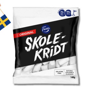 1 Bag of Fazer Skolekridt 140g (4.93 Oz), Scandinavian candy, chalk candy, swedish candy, finnish candy, swedish food, fika