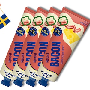4 Tubes of Fjällbrynt Bacon Mjukost 250g (8.81 Oz), Swedish bacon cheese spread, soft cheese, bacon spread, bacon dip, swedish food