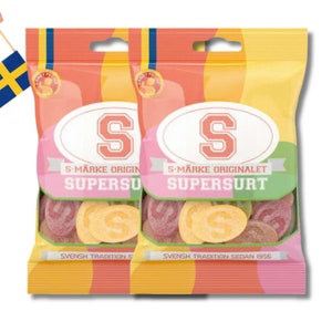 2 Bags of S-Märke Supersurt (super sour) 80g (2.82 Oz), swedish candy, sour candy, swedish food, fika, scandinavian candy