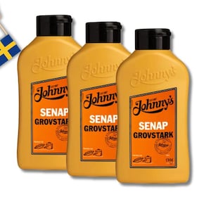 3 Bottles Johnny’s Senap Grovstark – 500g (17.63 oz) – Swedish Coarse & Spicy Mustard