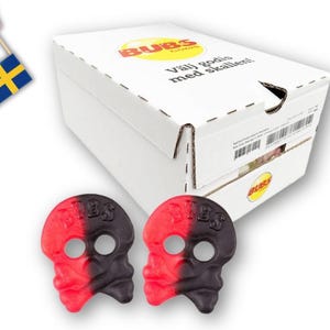 Bubs Hallon Lakritsskalle - Raspberry Licorice Skulls, Swedish Candy, Bubs Candy, Godis