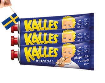 3 Tubes Kalles Kaviar, 300g (10.58 oz.), Swedish Kalles Kaviar Creamed Smoked Cod Roe Spread, Made in Sweden, Sweden, Swedish Food