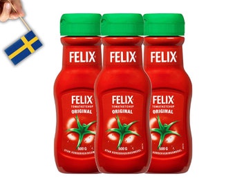 3 bouteilles de Felix Ketchup 500 ml (16,90 oz), sauce ketchup suédoise, ketchup aux tomates, cuisine suédoise, cuisine scandinave