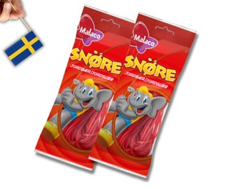 2 Bags of Malaco Snöre Strawberry 94g (3.31 Oz), string candy, swedish candy, swedish food, strawberry candy, jordgubbe, candy laces