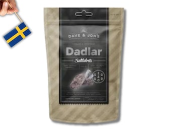 1 Bag of Dave and Jones Dadlar Saltlakrits 125g (4.40oz) Dates salt licorice, swedish food, healthy snacks,