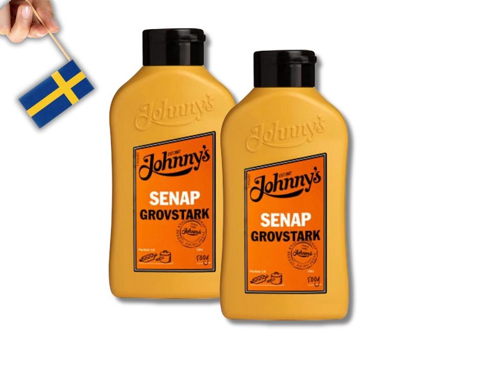 2 Bottles Johnny’s Senap Grovstark – 500g (17.63 oz) – Swedish Coarse & Spicy Mustard