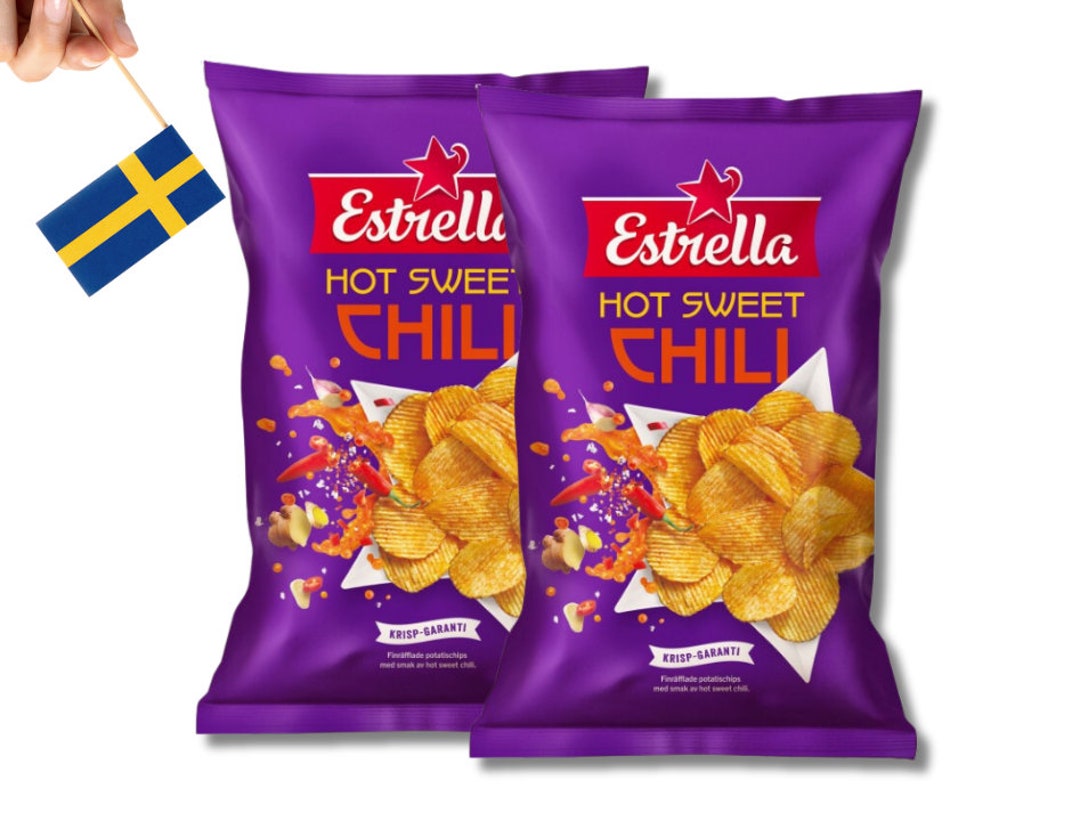 2 Bolsas de Estrella Hot Sweet Chili 275g 9.70 Oz, patatas fritas suecas,  patatas fritas, chili, comida sueca, fika, fredagsmys, patatas fritas  Estrella -  México
