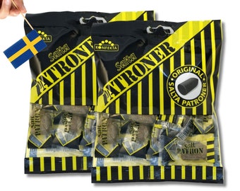 2 Bags of Konfekta Salta Patroner 90g (3.17 Oz), Salty Licorice, swedish candy, swedish food, fika, licorice candy, Licorice bullet, ammo