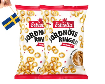 2 Bags of Estrella Jordnötsringar 250g (8.81 Oz), Peanut rings, Peanut chips, swedish snacks, swedish food