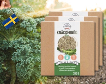 3 paquetes de Clean Eating Organic Kale Knäckebröd 160 g (5,64 oz), pan Kale Crisp, pan plano, Fröknäcke, Knekkebröd, Keto, Paleo, Vegan, kål