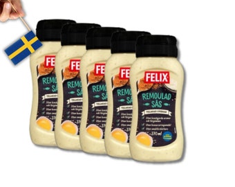 5 bouteilles de sauce rémoulade suédoise - Felix Remouladsås 370 ml (13,05 oz), sauce Felix Rémoulade, cuisine suédoise, danoise, sauce suédoise,