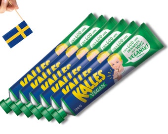 6 Tubes Kalles Kaviar Vegan 150g (5.29 oz.), Swedish Kalles Kaviar Light, Creamed Smoked Cod Roe Spread, Made in Sweden, Food, Vegan