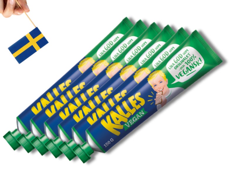 6 Tubes Kalles Kaviar Vegan 150g 5.29 oz., Swedish Kalles Kaviar Light, Creamed Smoked Cod Roe Spread, Made in Sweden, Food, Vegan image 1