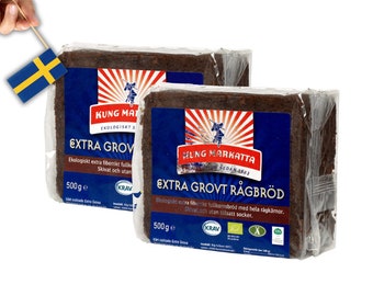 2 Bolsas de Kung Markatta Extra Grovt Rågbröd 500g (17.63 Oz), Pan de Centeno Extra Grueso, Pan Sueco, pan escandinavo, comida sueca