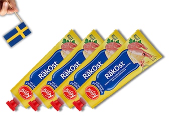 4 Tubes Kavli Räkost, Shrimp Cheese Spread, 275g (9.7 oz.), Cheese In Tube, Swedish Soft Cheese Spread, Mjukost, Reke Ost, Swedish Räkost,
