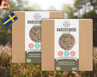 2 paquetes de Clean Eating Organic Knäckebröd 160 g (5,64 oz), pan crujiente, pan plano, Fröknäcke, Knekkebröd, Keto, Paleo, Vegano,