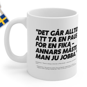 Swedish &quot;Fika&quot; Motto Coffee Ceramic Mug 325ml (11oz), swedish fika, swedish food, cookies, Delicato, scandinavian food, coffe cup