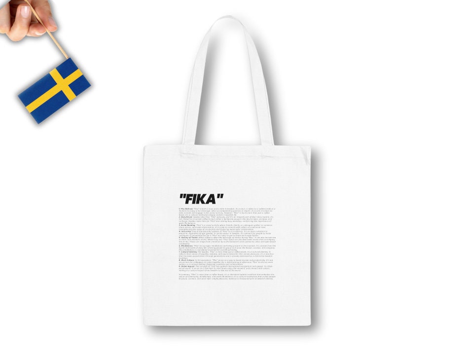 Swedish "Fika" Tote Bag in 100% Cotton, swedish phrases, Funny print design, Swedish food, Fika, Grocery bag, shopping bag