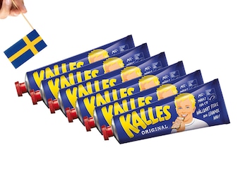 6 Tubes Kalles Kaviar, 190g (6.7 oz.), Swedish Kalles Kaviar Creamed Smoked Cod Roe Spread, Made in Sweden, Sweden, Swedish Food