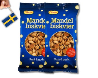 2 Bags of Cloetta Mandelbiskvier 150g (5.29 Oz), Swedish Almond Macaroons, swedish food, snacks, fika, Scandinavian food, Almond Biscuits