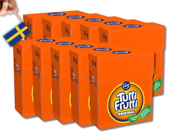 10 Packs of Fazer Tutti Frutti Original sugar free Vegan candy, 25g (0.88 oz), swedish candy, fruit candy, swedish food