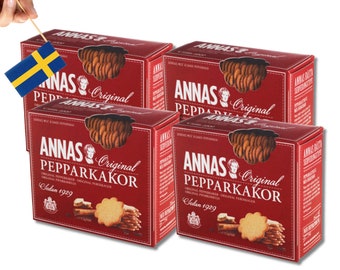 4 Paquetes de Anna Pepparkakor Original 300g (10.58 Oz), Galletas de pan de jengibre, galletas navideñas, pan de jengibre sueco, comida sueca, fika