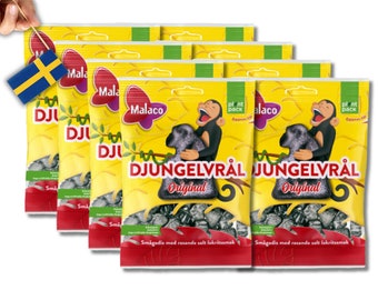 8 Bags of Djungelvrål, Swedish Licorice Candy Sweden, Swedish Salt Licorice, Swedish Licorice Candy, Swedish Djungelvrål, Swedish Candy 80 g