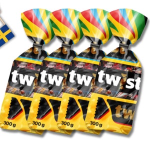4 Beutel Marabou Twist 300g, schwedische Süßigkeit, Schokolade, Lakritz, skandinavische Praline, schwedisches Essen