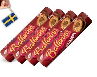 4 Rolls of Göteborgskex Ballerina 205g (7.23 Oz), Swedish fika, chocolate cookies, Swedish Chocolate-Filled Biscuits, swedish food