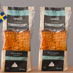 2-Pack Organic Flat bread chips sea salt, 100g (3.52 Oz), Mjälloms EKO Tunnbrödschips havssalt,  knäckebröd, Swedish food, Knekkebröd