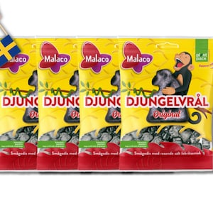 4 Bags of Djungelvrål, Swedish Licorice Candy Sweden, Swedish Salt Licorice, Swedish Licorice Candy, Swedish Djungelvrål, Swedish Candy 80 g