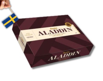 1 Caja de Chocolate Negro Sueco Aladdin 500 g (17,63 Oz), Pralinés de Chocolate de Suecia, Caja de Regalo de Chocolate Sueco, Aladdin mörk