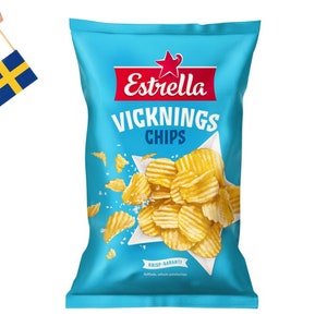 1 Bag of Estrella Vicknings Chips 275g (9.70 Oz), Swedish chips, salty chips, salted chips, swedish food, fika, fredagsmys