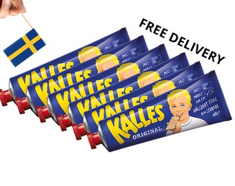 Kalles Kaviar, Crema spalmabile di uova di merluzzo affumicato e crema svedese Kalles Kaviar, Prodotto in Svezia, Svezia, Cibo svedese, 190 g, 300 g, cibo scandinavo