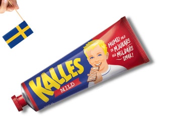 1 Tube Kalles Kaviar Mild 300g (10.58 oz.), Swedish Kalles Kaviar Light, Creamed Smoked Cod Roe Spread, Made in Sweden, Food, less sugar