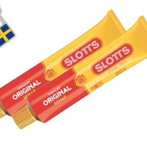 2 Tube of Swedish Mustard, Slotts Senap Original 220 g, Classic Mustard From Sweden, swedish food, mustard in a tube, Swedish Food, Fika