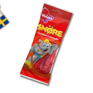 Malaco Snöre Erdbeere 94g, String Candy, schwedische Süßigkeit, schwedisches Essen, Erdbeersüßigkeit, Jordgubbe, Zuckerschnürsenkel