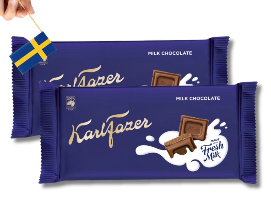 2 Bars of Karl Fazer Milk Chocolate bar 145g (5.11 Oz), Finnish chocolate, choklad, swedish candy, swedish food, fika