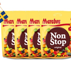 4 Bags of Marabou Non Stop Original 225g (7.93 Oz), Swedish hard crunchy chocolate candy, swedish candy, swedish food, fika
