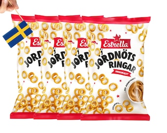 4 Bags of Estrella Jordnötsringar 250g (8.81 Oz), Peanut rings, Peanut chips, swedish snacks, swedish food