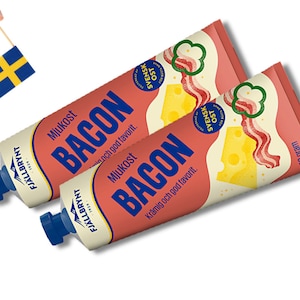 2 Tubes of Fjällbrynt Bacon Mjukost 250g (8.81 Oz), Swedish bacon cheese spread, soft cheese, bacon spread, bacon dip, swedish food