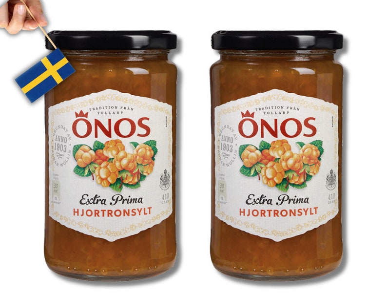 2 jars Swedish Cloudberry Jam 400g-14oz, Swedish Food, Önos hjortronsylt, Cloudberry Jam, Cloudberries Sweden, Exotic Food, Swedish Hjortron image 1