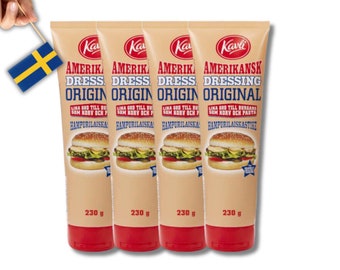 4 tubes de Kavli Amerikansk Hamburgerdressing 230g (8,11 Oz), vinaigrette pour hamburger américain, sauce, cuisine suédoise, vinaigrette finlandaise, envies