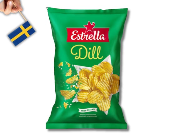 Chips suecos ESTRELLA 275 gramos 9,70oz, varios sabores, patatas fritas de  Suecia, crema agria y cebolla, eneldo, chips Svenska, fredagsmys -   México