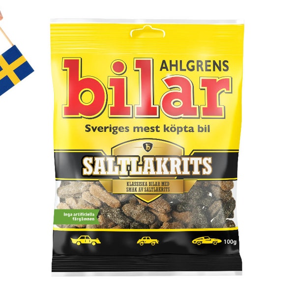 1 Bag of Ahlgrens Bilar Saltlakrits 130g (4.58 Oz), Swedish Candy salt licorice, Original, Godis, Candy from Sweden, Swedish Gifts, Fika