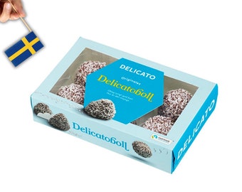 1 Caja Delicato Delicatobollar, fika sueca, bollería sueca, galletas, comida sueca, galletas de coco, galletas delicato, bollería, chocolate