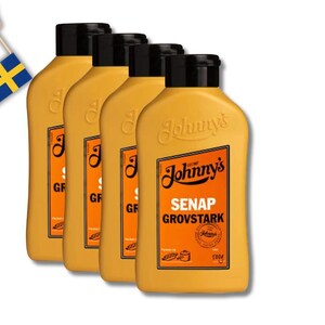 4 Bottles Johnny’s Senap Grovstark – 500g (17.63 oz) – Swedish Coarse & Spicy Mustard